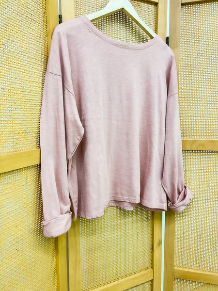 Oversized Long Sleeve Tee - Dusty Pink