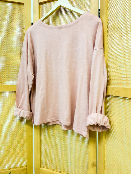 Oversized Long Sleeve Tee - Dusty Pink