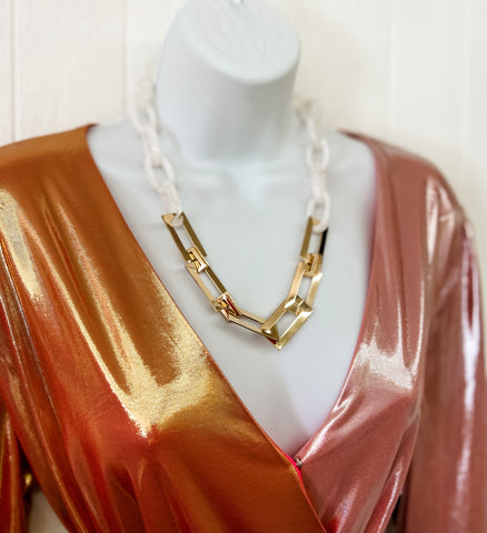 Gold + White Acrylic Necklace