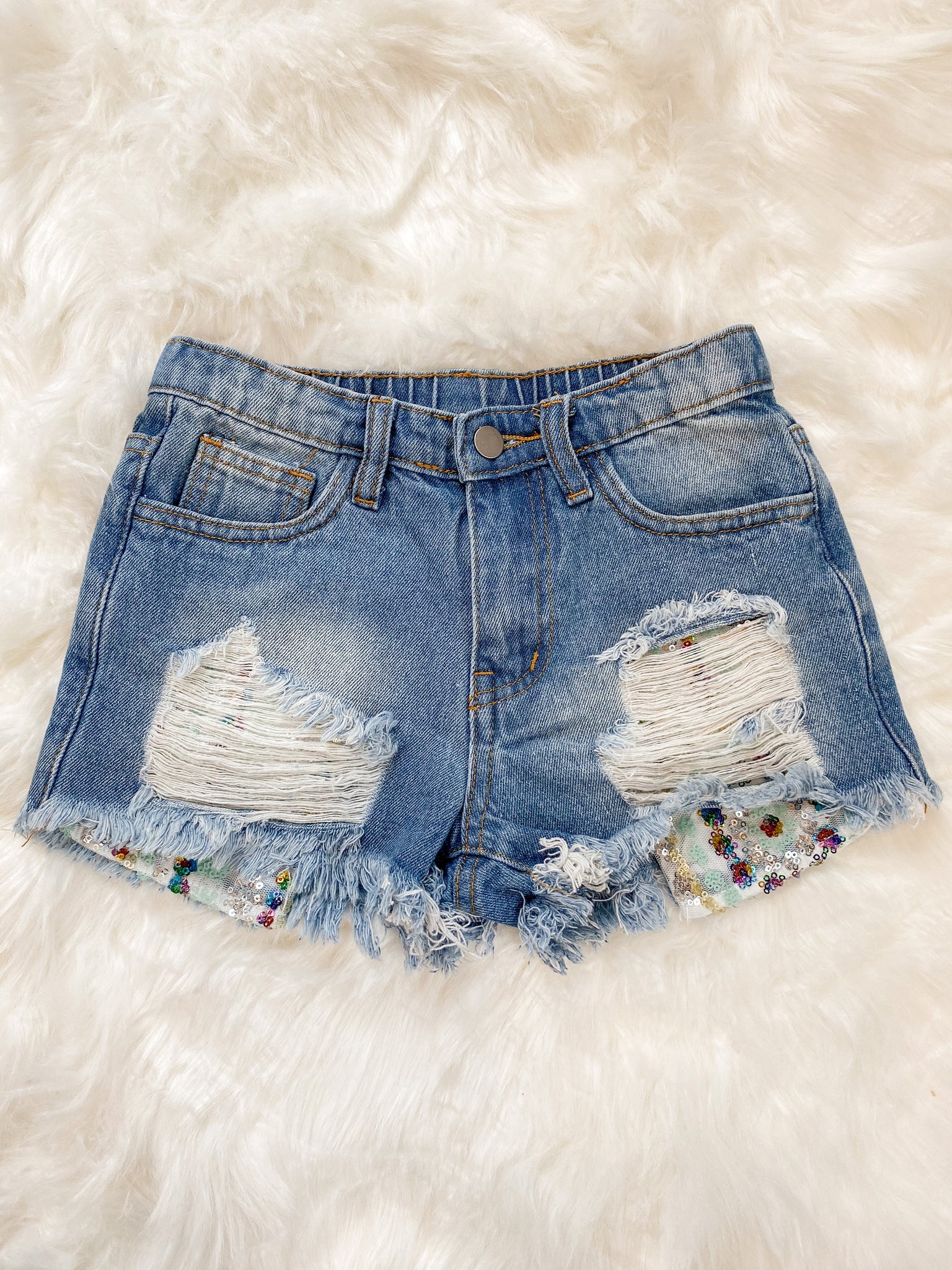 Sequin Pocket Denim Shorts