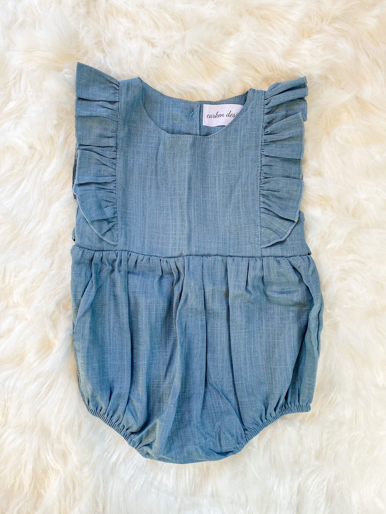 Dusty Blue Flutter Sleeve Romper