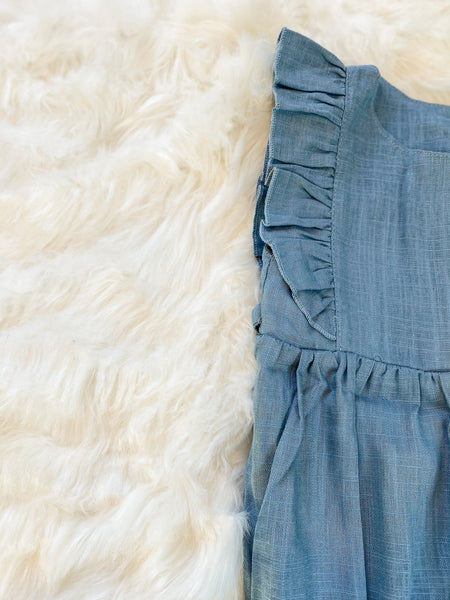 Dusty Blue Flutter Sleeve Romper