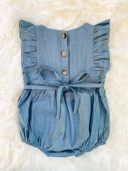 Dusty Blue Flutter Sleeve Romper