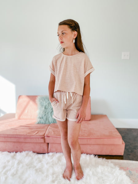 Heathered Rolled Leg Knit Shorts - Blush