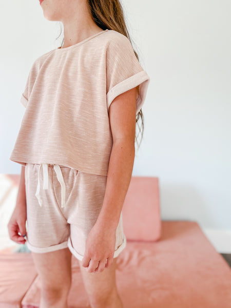 Heathered Rolled Leg Knit Shorts - Blush