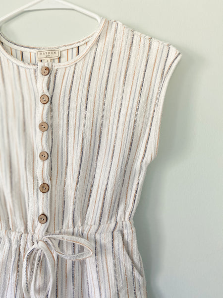 Button Stripe Knit Romper