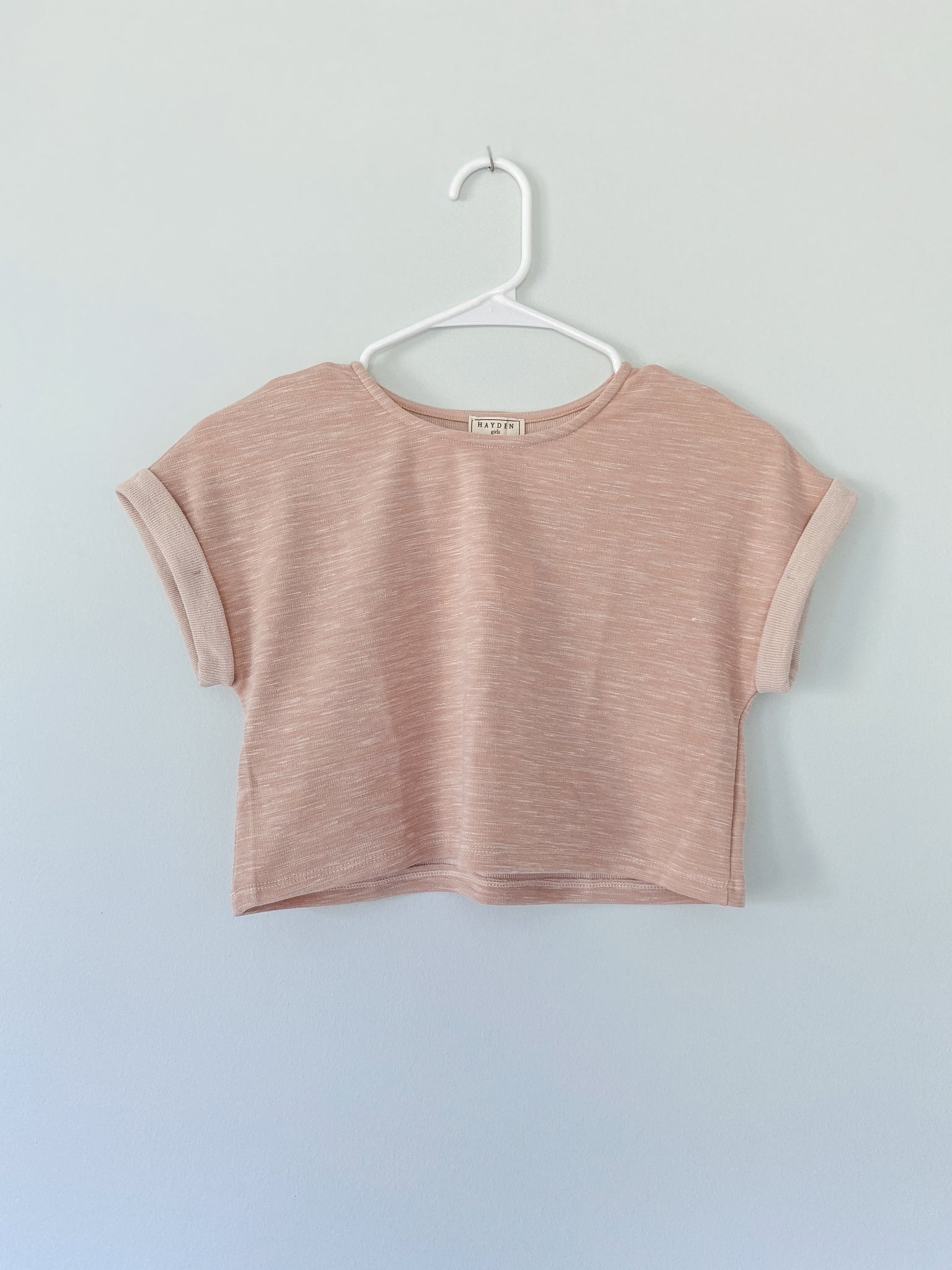 Heathered Rolled Sleeve Knit Top - Blush