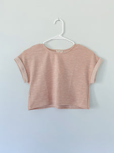 Heathered Rolled Sleeve Knit Top - Blush