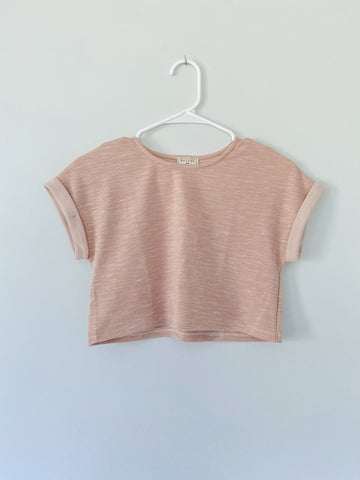 Heathered Rolled Sleeve Knit Top - Blush