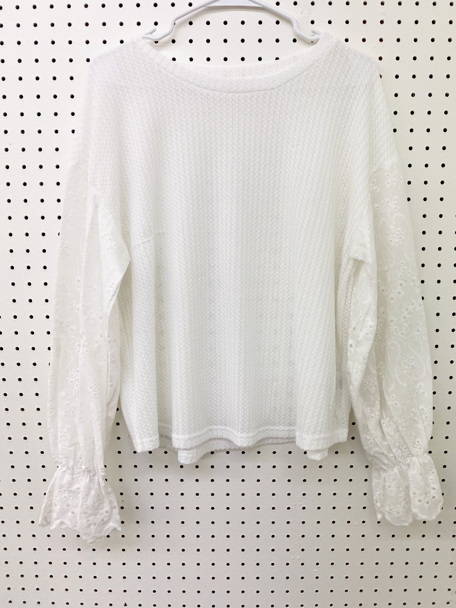 Waffle Knit Lace Sleeve Top